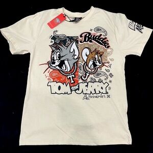 NEW Tom and Jerry Best Buddies Frenemies Vintage Style Cream Graphic T Shirt